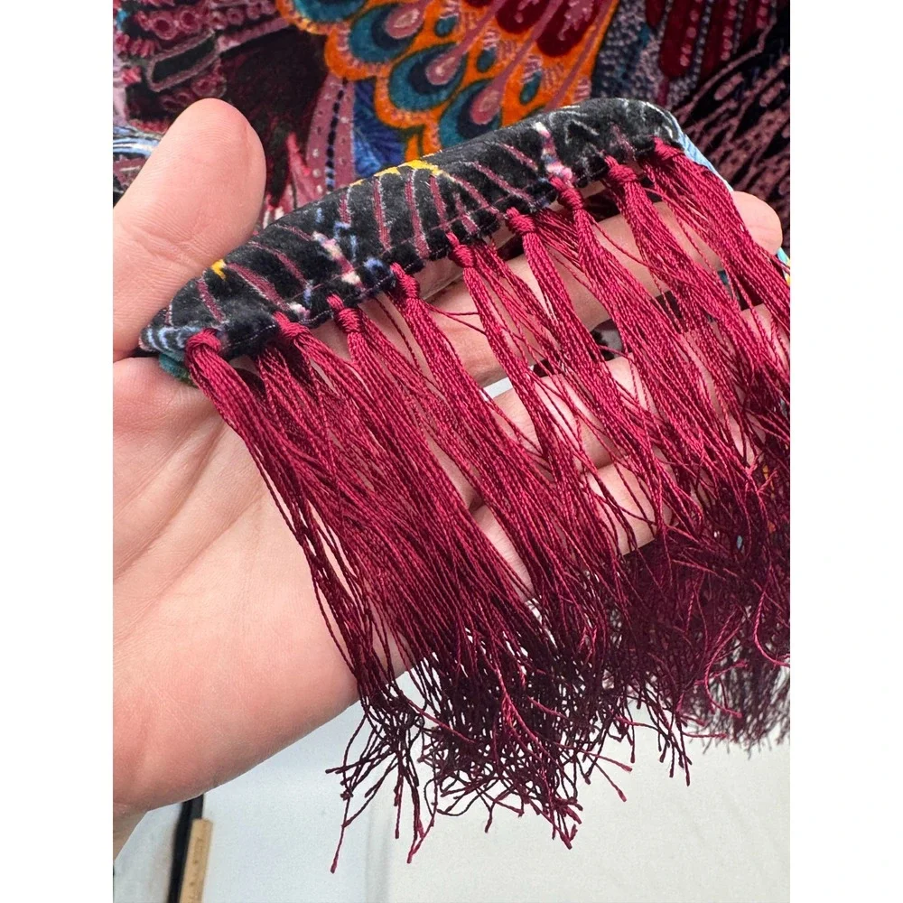 Women Peacock Colorful Vibrant Silk Blend Velvet Burnout Scarf Wrap Shawl Fringe